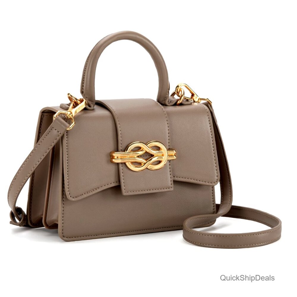 Small Square Vegan Leather Satchel Crossbody Bag with Top Handle